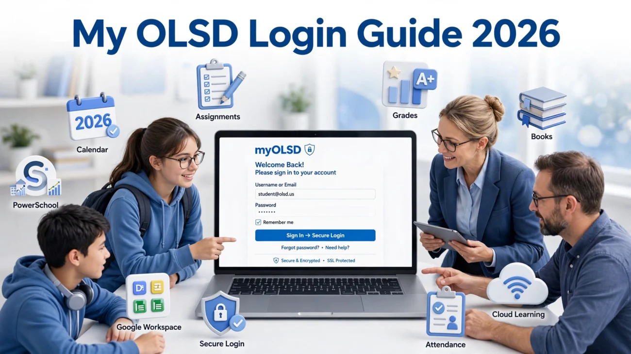 My OLSD login portal guide showing secure access to Schoology, PowerSchool, and Google Workspace