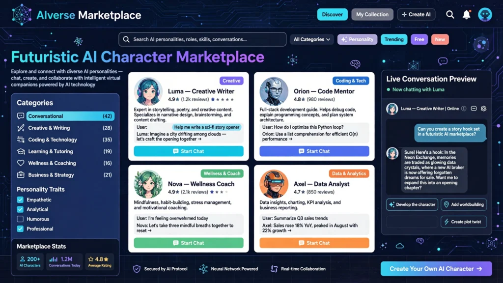 Chai AI features with multiple AI characters and chatbot personalities
