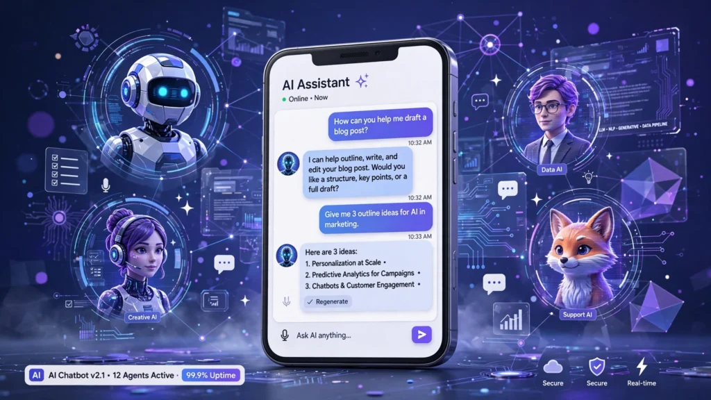Chai AI chatbot app interface with AI characters and conversations