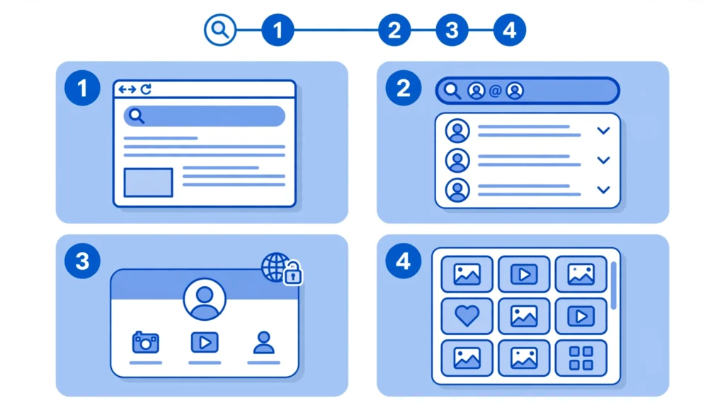 Steps showing how to use Imginn Instagram viewer